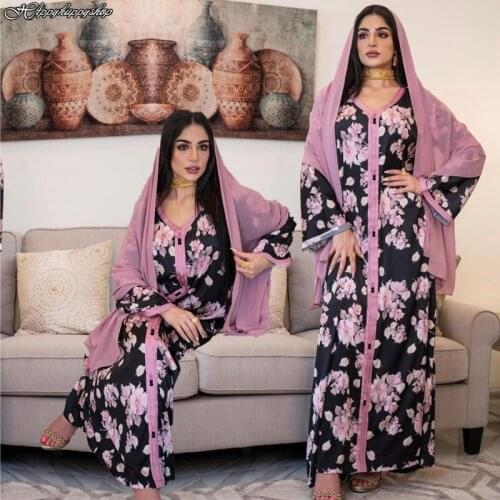 EID Ramadan Abaya Dress Women Modesty Floral Gown Muslim Islamic Clothing Turkey Moroccan Kaftan Robe Dubai Party Dresses S-2XL
