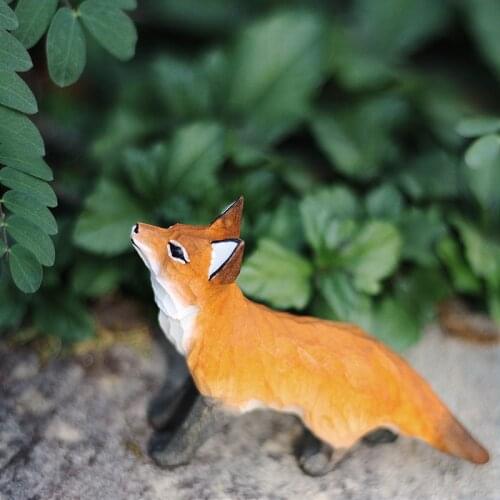 Nordic style Fox handmade wood carving red fox solid wooden animal sculpture ornaments