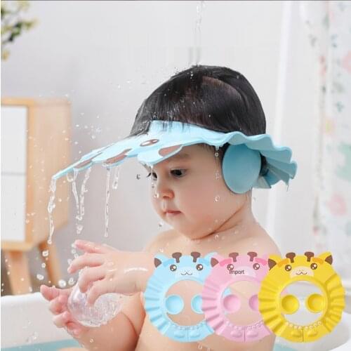 Waterproof Adjustable Baby Swim Cap Shampoo Bathing Shower Cap Hat Thicken Cartoon Wash Hair Cover Shield For 0-6 Years Kids