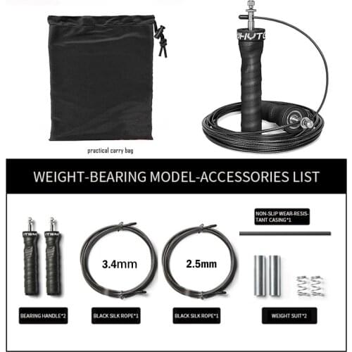 Speed Jump Rope with Carry Bag Weighted Jumping Rope Skipping Rope with Ball Bearing Anti-skid Handle 2 Adjustable Ropes