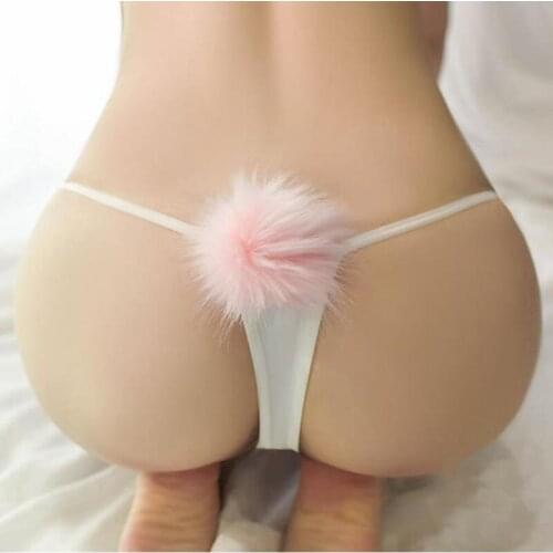 Sexy Plush Bunny Tail Panties Removable Rabbit Tail Womens Temptation Seamless Underwear Transparent Thong Sex G-String