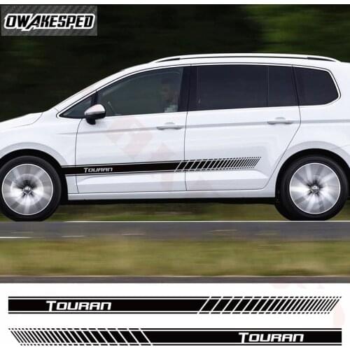 2PCS Racing Sport Stripes Stickers For-Volkswagen Touran Car Door Side Skirt Decor Stickers Auto Accessories Body Vinyl Decals