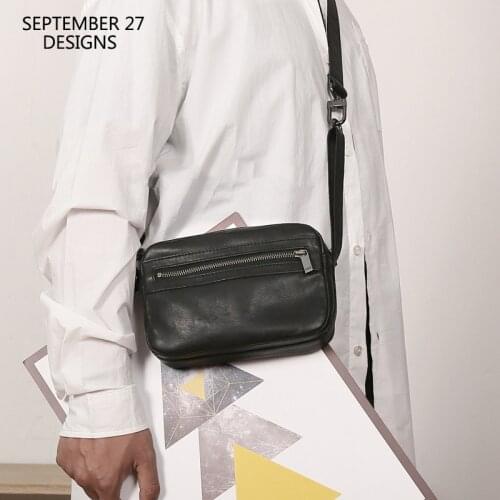 Men Mini Messenger Bags Genuine Leather Luxury Handmade Male Small Shoulder Crossbody Handbag Organizer Satchels Clutch Bag