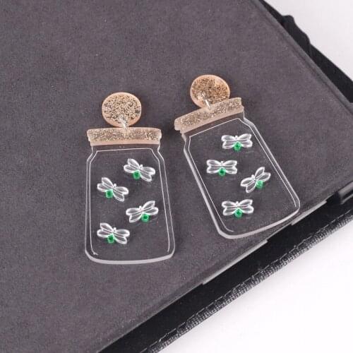 Fresh style firefly transparent bottle funny concave shape earrings
