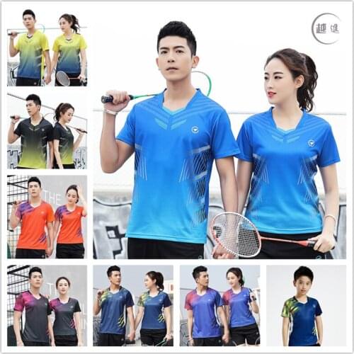 Mens and womens table tennis sweaters, badminton shirts, quick drying short sleeve single top, fluorescent green yellow orange