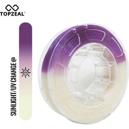 TOPZEAL 3D Printer PLA Filament Light Change Color, 1KG 1.75mm White To Purple, Dimensional Accuracy +/- 0.05mm