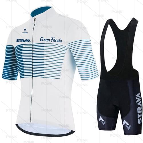 STRAVA Pro Team Uniform Bike Jersey Set Cycling Clothing for Men Breathable Anti-UV Bicycle Short Sleeve Bib Pants MTB Suit