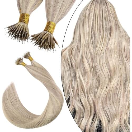 Ugeat Nano Ring Human Remy Hair Extensions Salon Quality Pre-Bonded Hair Extension Micro Link Hair 50g/ pack Nano Beads Hair