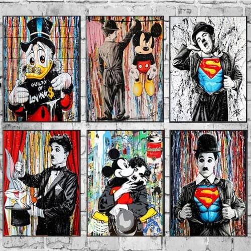 Street Graffiti Disney Funny Mickey Donald Duck Canvas Painting Anime Posters and Prints Wall Art Pictures for Living Room Decor