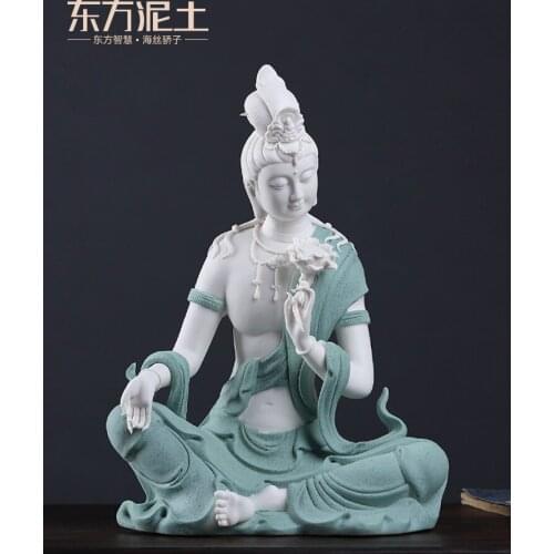 Oriental Dirt Ceramic Lotus Water Moon Free Guanyin New Chinese Zen Living Room Hallway Ornaments Buddha Statue Crafts