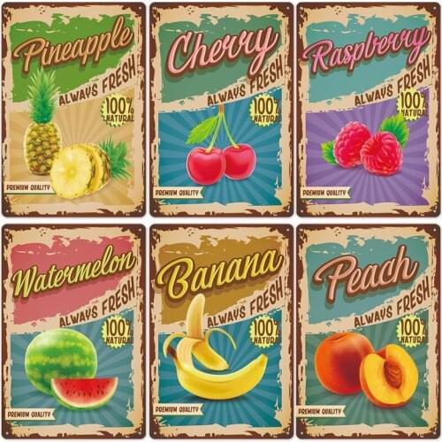 Always Fresh Fruits Metal Plaque Iron Painting Vintage Blackberry Cherry Tin Sign Plate Wall Decor for Fruit Shop Kitchen Decor