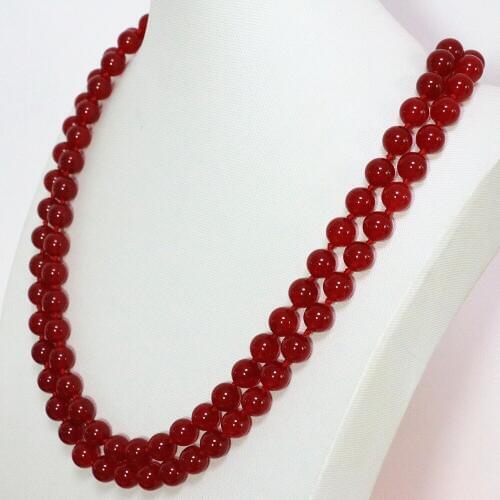 High grade red jades stone chalcedony round beads fashion 8,10,12mm hot sale long women chain necklace 36inch B1446
