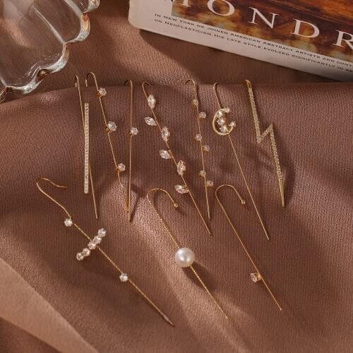 IFMIA Charms Gorgeous Ear Wrap Crawler Hook Earring Crystal Stud Earrings for Woman Cubic Zirconia Piercing Earrings Jewelry New