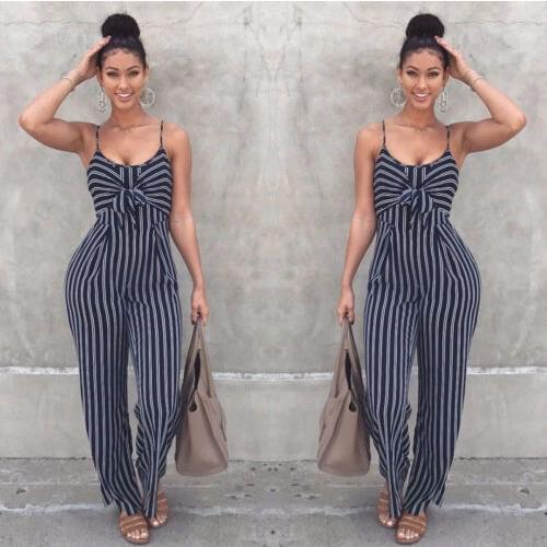US Women Fashion Sexy Summer Party Stripe Sleeveless Jumpsuit Romper Top Outfits