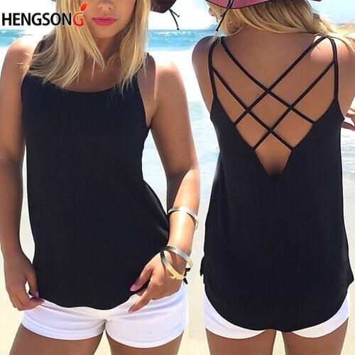 High Quality Women Summer Solid Colors Sleeveless Spaghetti Strap Solid Hollow Out Thin Cool Loose Charming Sun-Top Sexy Vest