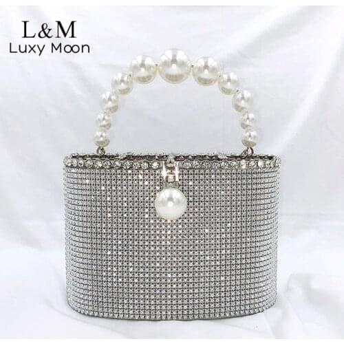 Womens Pearl Luxury Clutch Purses And Handbags Wedding Rhinestone Designer Bag Gold Silver Chain Messenger Bag Sac A Main X561H