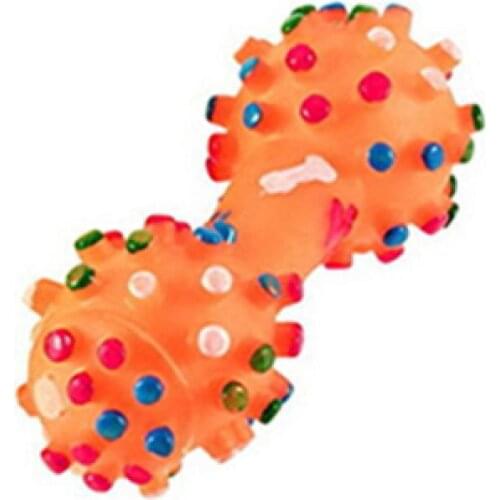 Dog Molar Toothbrush Toys Sound Polka Dot Squeaky Elasticity Soft Rubber Dumbbell Bone Chewing Dental Care Cleaning Dog Toy