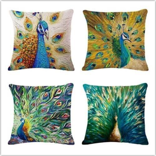 Animal Style Peacock Luxury Printed Cotton Linen Cushion Cover Decorative Sofa Throw Pillow Car Chair Home Decor Pillow Case