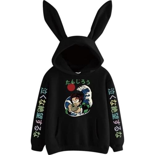 2021 Janpanese Anime Demon Slayer Nezuko Rabbit Hoodie Women Girls Korea Sweatshirts Kawaii streetwear