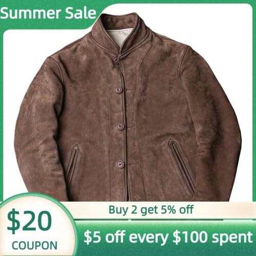 2021 Brown Genuine Leather Jacket Men Casual Style Single Breasted Plus Size 4XL Real Natural Cow Suede Autumn Einstein Coat