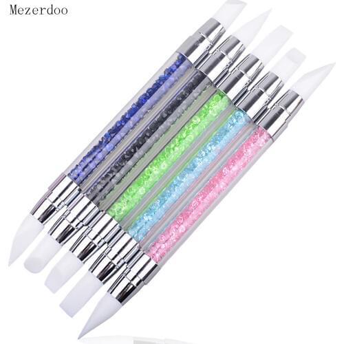 5Pc Crystal Nail Art Brush Pen Silicone Head 2 Way Carving Emboss Shaping Hollow Sculpture Acrylic Brushes Manicure Dotting Tool