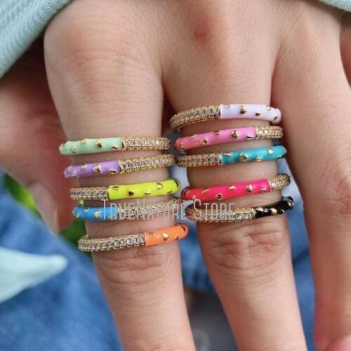 5Pcs RM38997 Jewelry Ladies Womens Jewelry Ladies Gold Ring Colors Clear Gold Plated Cubic Zirconia Enamel Geometric Ring