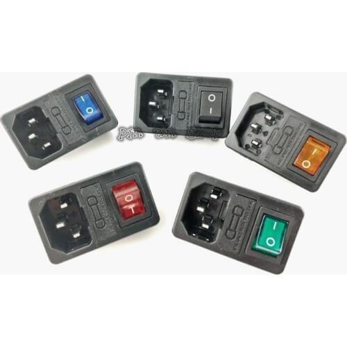 5pcs with 10A fuse ! Multicolor Rocker Switch Fused IEC 320 C14 Inlet Power Socket Fuse Switch AC Socket 4