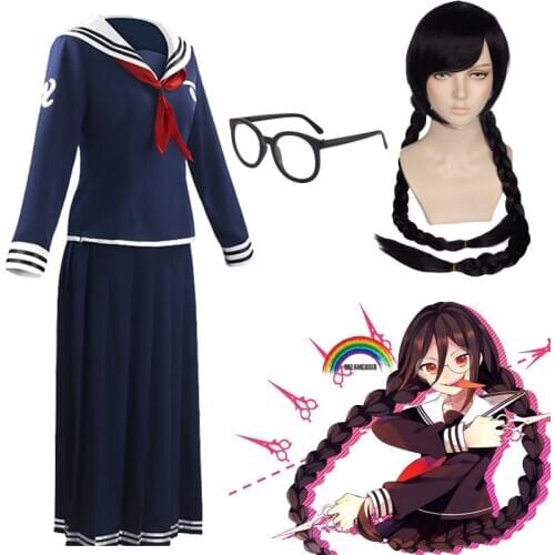 5pics Danganronpa2 Toko Fukawa Anime Fukawa Toko Cosplay Costume for Women Dangan-Ronpa School Uniform Costume Wig Glasses