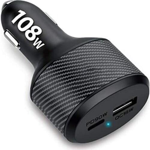 108W USB Car Charger 2Port 90W PPS PD Type C Phone Laptop 18W Super Fast Charging QC3.0 Car Cigarette Lighter Adapter for IPhone