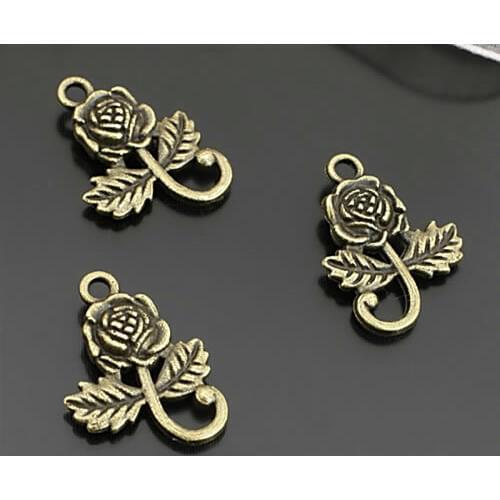 B177)30 pieces 21x15mm Antique Bronze Zinc Alloy Rose Flower Connect Charms Pendants Diy Jewelry Findings Accessories Wholesale