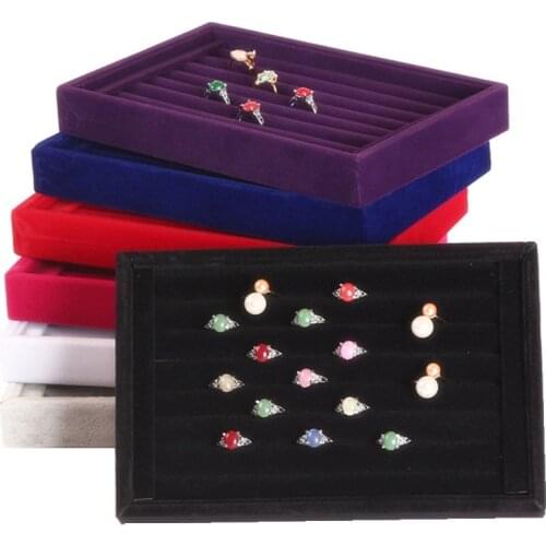 Velvet Tray Ring Showcase Box Organizer Holder Storage Display Earring Ring Jewelry Box For Women Girls Ring Container