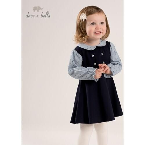 DBM16962 dave bella spring baby girls cute patchwork print dress children fashion party dress kids infant lolita clothes