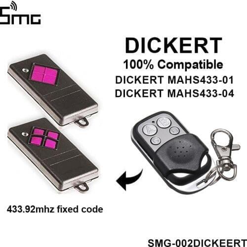 DICKERT MAHS433-01 DICKERT MAHS433-04 Garage door Remote control duplicator transmitter 433.92 MHz fixed code Key Fob