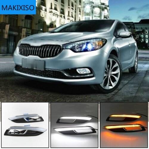 For Kia K3 Cerato 2013 2014 2015 2016 Led Daytime Running Lights DRL fog lamp cover with Yellow Turning Signal Lamp