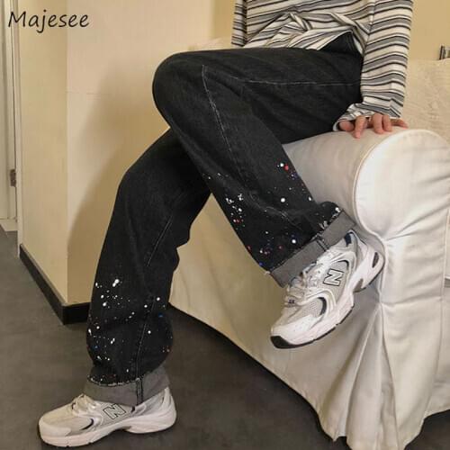 Jeans Women Splash-ink New Arrival Denim Wide-leg Full-length Trousers Chic Hip-hop All-match Streetwear Leisure Loose Female