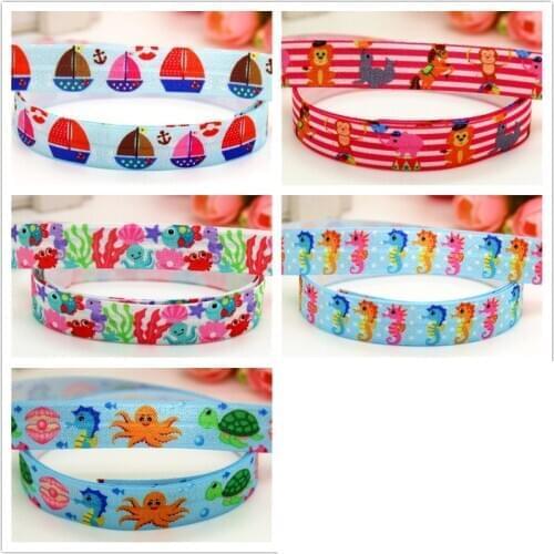 DHK 5/8'' 5yards Fold Elastic FOE boat circus shell sea animals printed headband headwear hairband decoration wholesale E520