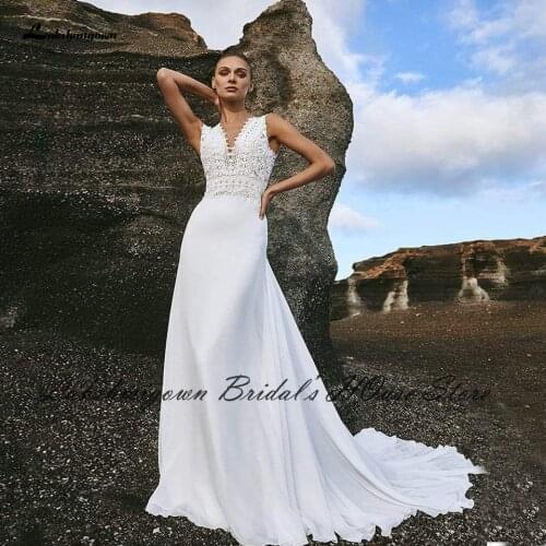 Lakshmigown Simple Boho Wedding Dress 2022 A Line Lace Top Bridal Receipt Chiffon Wedding Gowns Vestidos de Boda Invitada
