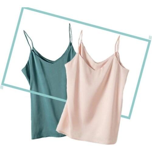 Casual V-Neck Tank Sexy Solid Silk Satin Woman Camis Tops Render Chiffon Sleeveless Camisole Top Plus Size Halter Camis Tops