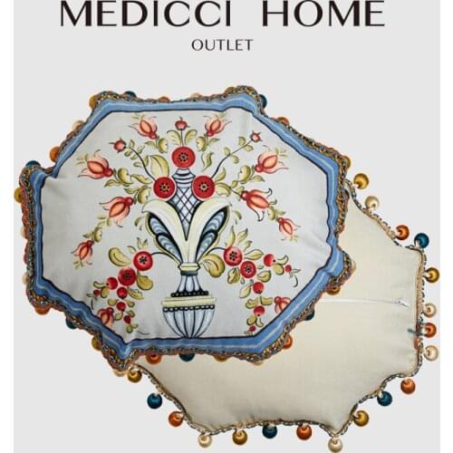 Medicci Home Irregular Cushion Cover Baroque Style Floral European Luxury Velvet Hexagon Shape Throw Pillow Case With Tassels
