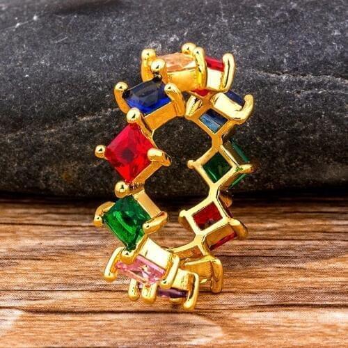 Fashion AAA Cubic Zircon Square Rings For Women Girls Bohemian Colorful Rainbow Ring DIY Statement Fine Party Wedding Jewelry
