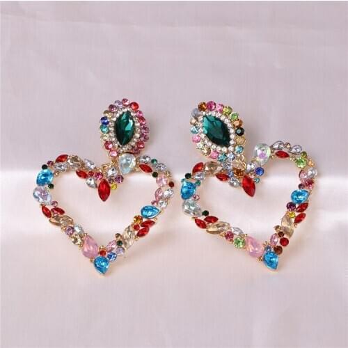 FASHIONSNOOPS Heart Earrings Women Jewelry Bohemian Statement Crystal Drop Earrings Wedding Earrings Wholesale