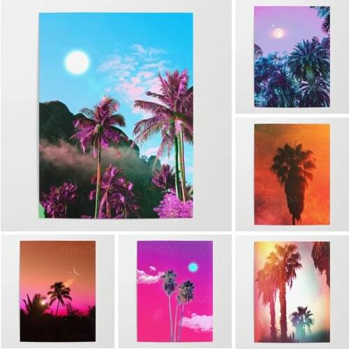 Modular Hd Prints Pictures Wall Art Tropical Palm Tree Canvas Painting Dusk Landscape Poster Home Decor For Living Room No Frame