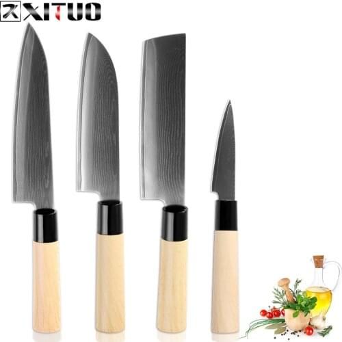 XITUO Kitchen Knives Set Damascus Steel Japanese Knife Sushi Salmon Knife Santoku Utility Cleaver Home Kitchen Cooking Tools