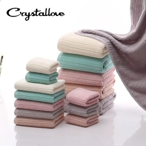 CRYSTALLOVE 100% Cotton Striped Simple Fashion Towel Soft Absorbent Bathroom Men Women Bath Towel Set Pink Blue Gray Brown