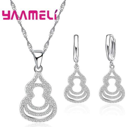 Cubic Zirconia Earring Set For Anniversary Jewelry Fashion Gourd Pendants Necklaces 925 Sterling Silver Jewellery Set Engagement