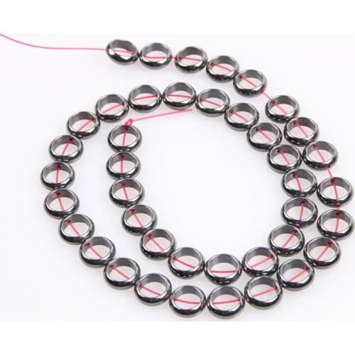 Natural Stone 10~12mm Hematite Non-magnetic Round Ring Black Gallstone Loose Bead Jewelry Make DIY Bracelet Necklace Accessories