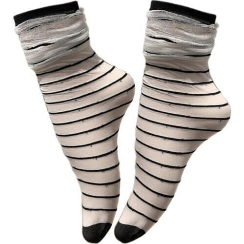 Candy Color Striped Socks Women High Ankle Thin Mesh Socks Summer Elasticity Transparent Sock Silk Sheer Sock Women