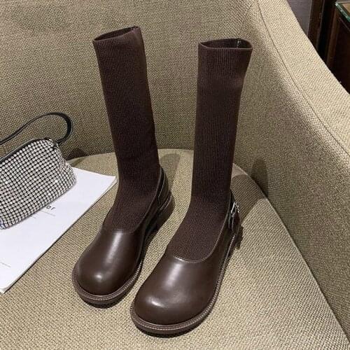 2020 Autumn Winter New Womens Shoes Round Head Thick with Elastic Casual Fashion Womens Boots Breathable Sock Stretch Boots