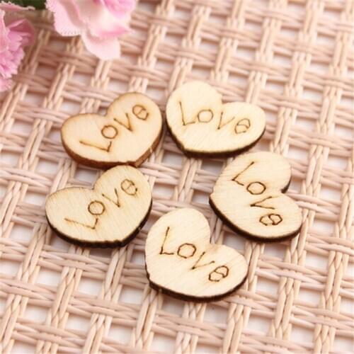 New Arrival 50pcs Rustic Wooden Wood Love Heart Wedding Table Scatter Decoration Crafts