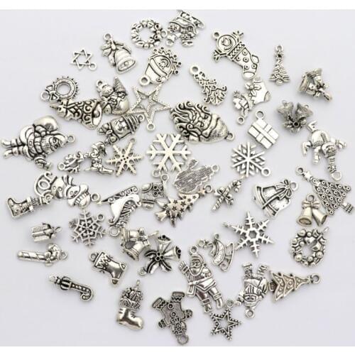 20Pcs Mixed Tibetan Silver Snow Xmax Christmas Tree Shoes Wreath Charm For Jewelry Making Bracelet Diy Gift Accessories Supply